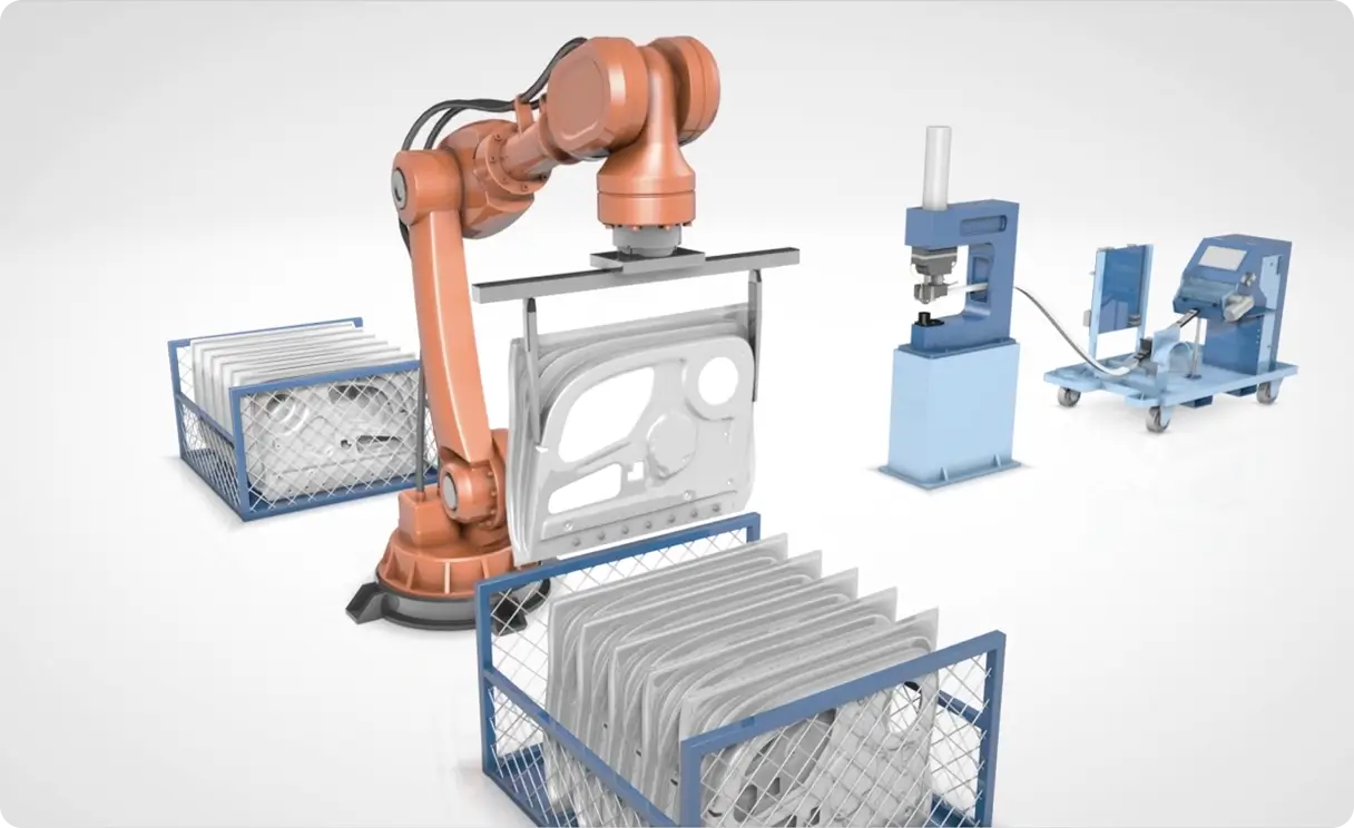 Robotic fastener installation cell in manufacturing environment.